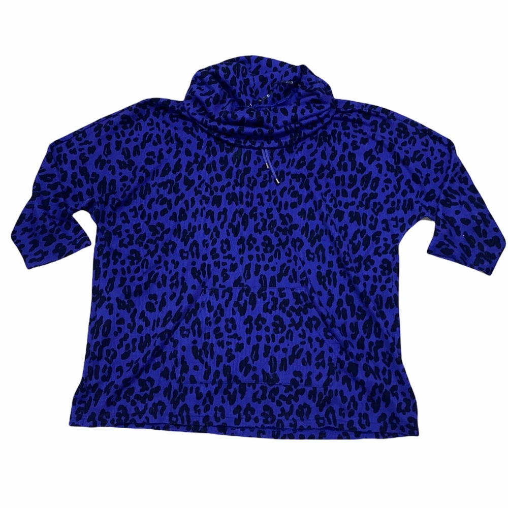 Style &Co Cheetah Crop Sleeve Waffle Cowl Neck Top sz 3X